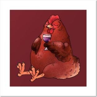 Fat Red Hen and Wine Posters and Art